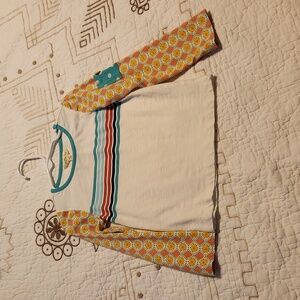 Matilda Jane White Top w/ Stripes Floral Sleeves Polka Dot Pocket Size 4